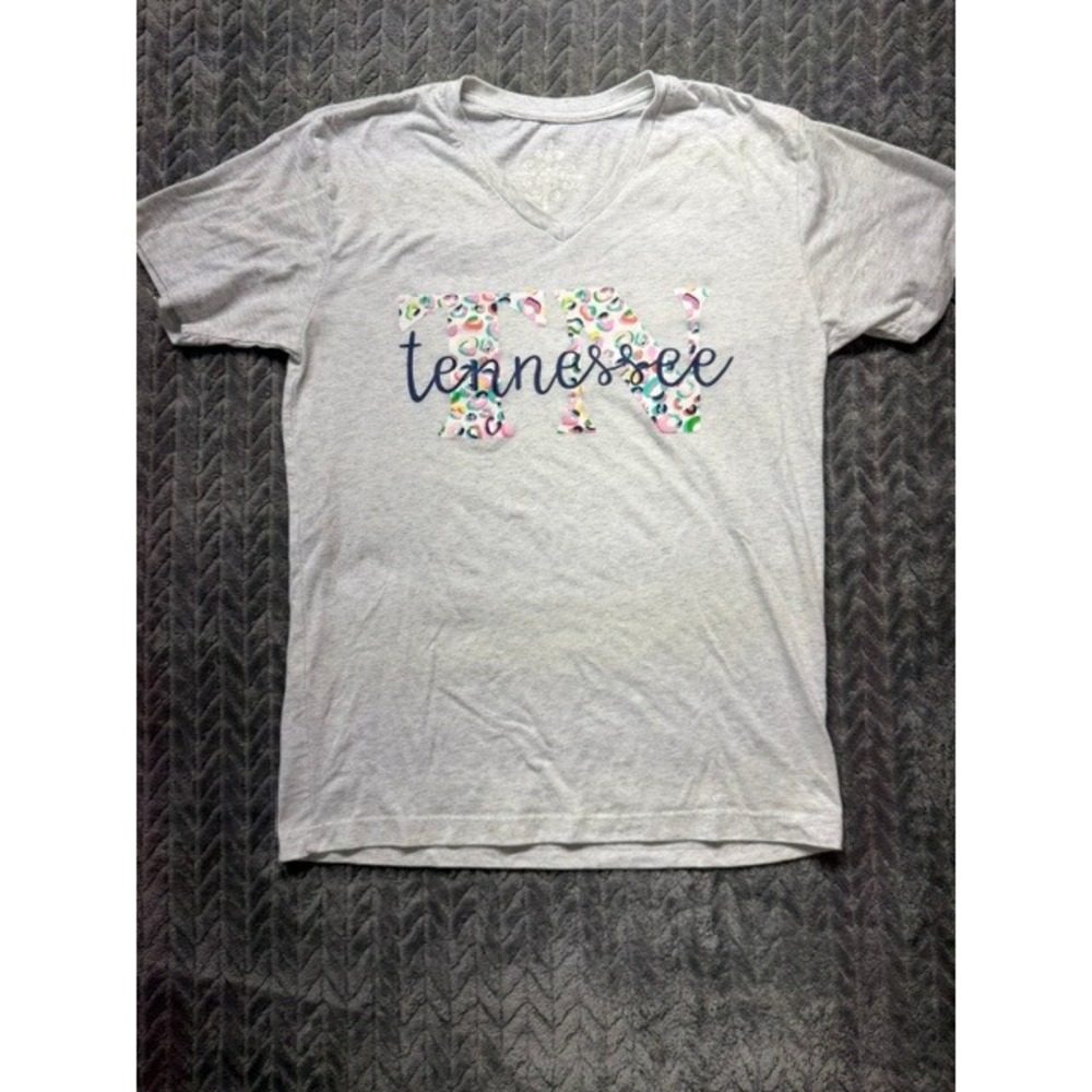 Jane Marie Tennessee V-Neck Graphic Tee Heather Gray Leopard TN Small 0457